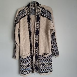 Lucky Brand tribal Aztec print long open cardigan sweater